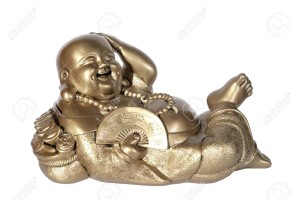 11667167-Statuette-of-Hotei-Buddha-with-a-fan-on-the-white-background-Stock-Photo