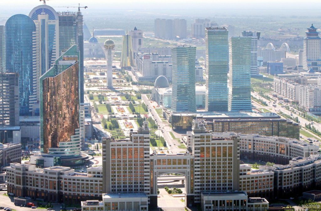 An aerial view of the city of Astana, taken on July 28, 2011. Kazakh capital formerly known as Akmola, until 1998, Tselinograd until 1992 and Akmolinsk until 1961 is the capital and second largest city (after Almaty) of Kazakhstan, with an officially estimated population of 708,794 as of 1 August 2010. After Kazakhstan gained its independence in 1991, the city and the region were renamed "Akmola", literally meaning "White Shrine". In 1995, the city was designated as the future capital of the newly-independent country, and the capital was officially moved from Almaty on December 10, 1997. AFP PHOTO/ STANISLAV FILIPPOV