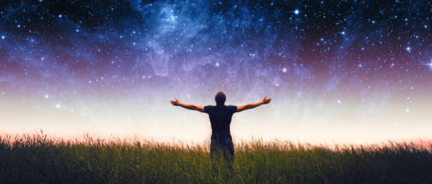Man silhouette . Elements of this image furnished by NASA