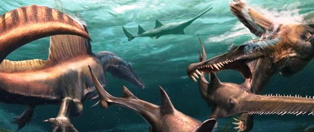Spinosaurus dinozaur care inoata